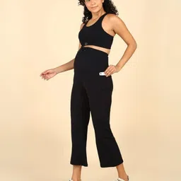 Zelena Nylon Solid  Ankle Length Pregnancy Flare Pant -  Black-image-94