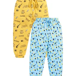 DEAR TO DAD Pack Of 2 Pure Cotton Abstract & Text Printed Joggers - Yellow & Baby Blue-picture-17