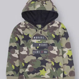 Plum Tree Cotton Full Sleeves Camouflage Printed Hooded Sweatshirt - Olive Green-picture-18