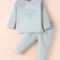 Zero Interlock Knit Full Sleeves Sleeves T-Shirt & Lounge Pant Set with Animal Print - Aqua Blue-picture-12