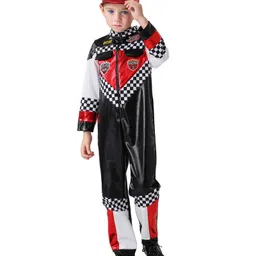 Little Surprise Box Blended Halloween Theme Full Sleeves Sports Car Racer Costume Set - Black & Red-picture-14