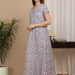 Sweet Dreams Women Pure Cotton Floral Printed Maxi Nightdress image 4