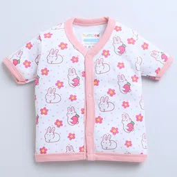 BUMZEE Pack Of 3 Half Sleeves Striped & Rabbit Printed Jhablas - Peach & White image 3