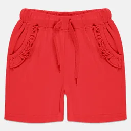 Kiddopanti Pack Of 2 Frill Detailed Solid Shorts - Red & Navy Blue image 3