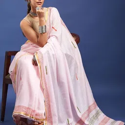 Taavi Women Hand Printed Pure Cotton Saree With Lagdi Zari Patta and Blouse Piece-picture-21