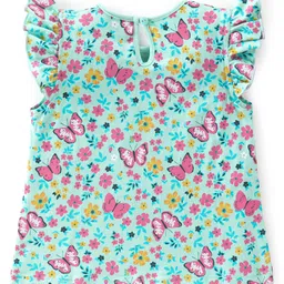 Babyhug 100% Cotton Frill Sleeves Tops with Floral Graphics Pack of 3 - Purple Green & Yellow image 3