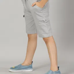 Kiddopanti Solid  Knee Length Cargo Shorts - Steel Grey image 4