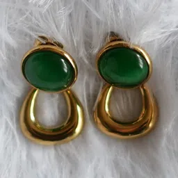 Omkar Jewels Stainless Steel Gold-Plated Artificial Stones Studded Geometric Drop Earrings image 4