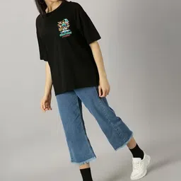 Kasendra Women Graphic Printed Drop-Shoulder Sleeves Oversized T-shirt image 4