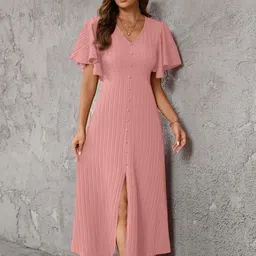 Sugathari Flutter Sleeve A-Line Midi Dress image 4