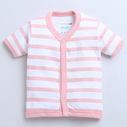 BUMZEE Pack Of 3 Half Sleeves Striped & Rabbit Printed Jhablas - Peach & White image 5