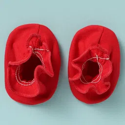 Ben Benny 100% Cotton Knit Mitten Booties With Text Print Pack Of 2 - Red & White image 4