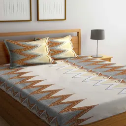 Myntra Elegant Homes White & Brown Printed 300 TC King Bedsheet Set 2.50 m x 2.20m-picture-34