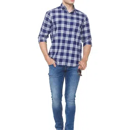 SNX Checked Spread Collar Cotton Tailored Fit Casual Shirt image 3
