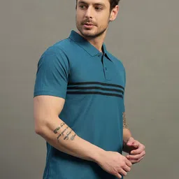 TIMBER HITCH Men Striped Polo Collar Cotton T-shirt-image-35