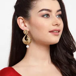 ANIKAS CREATION Gold-Plated Floral Drop Earrings image 4