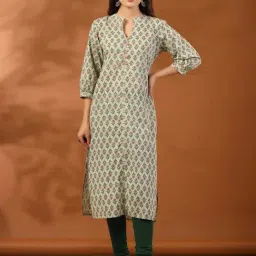 Jaipur Kurti Sage Green Cotton Printed Straight Kurta-image-20