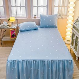 JC HOME Blue & White Graphic 150 TC Fitted King Bedsheet with 2 Pillow Covers-picture-12