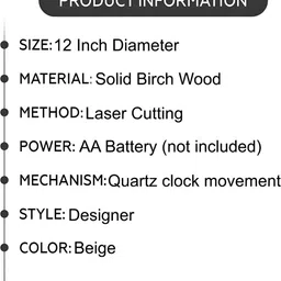 QEZNEF Beige Analogue Traditional Wooden Wall Clock image 2