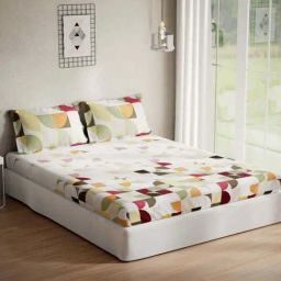 DDecor Jazz Geometric Red Cotton 136 TC Double Bedsheet With 2 Pillow Covers-picture-16