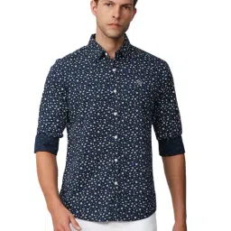 Being Human Navy Blue Cotton Slim Fit Floral Print Shirt-picture-15