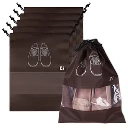 Kuber Industries Coffee Brown Pack Of 6 Printed Non-Woven Fabric Shoe Cover Bags-picture-41