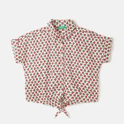 United Colors of Benetton Kids Girl's Regular Fit Spread Collar Floral Tops-picture-25