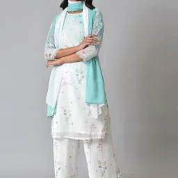 Wishful by W Sky Blue Floral Print Kurta Palazzo Set With Dupatta-picture-15