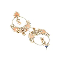 KARATCART Gold Plated Peach Enamel Kundan Drop Earrings image 3