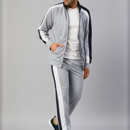 CHROME & CORAL Men Striped Mock Collar Mid-Rise Tracksuits-picture-19