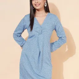 SELVIA Blue Printed A-Line Dress-picture-10