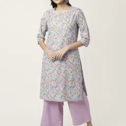 Rangmanch by Pantaloons Lilac Floral Print Kurta Palazzo Set-image-0