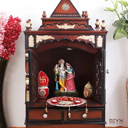 DZYN Furnitures Sacred Space Brown Wooden Medium Floor Rested Pooja Temple With Door-picture-26