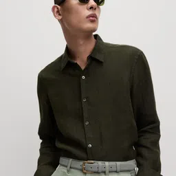 Marks & Spencer Men Spread Collar Solid Linen Formal Shirt-picture-37