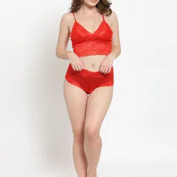 N-Gal Red Self Design Brallete Bra with Briefs NR1010 image 5