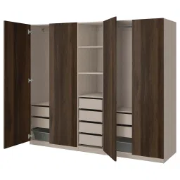 ikea pax / storklinta Wardrobe combination, grey-beige/dark brown stained oak effect, 250x58x201 cm-picture-30