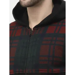 Kalt Black Regular Fit Checks Hooded Sweatshirt image 4