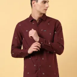 Wrangler Wine Cotton Slim Fit Printed Shirt-picture-14