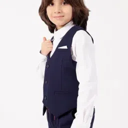 One Friday Boys Navy Blue Regular Fit Waist Coat image 3