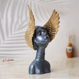 eCraftIndia Grey & Golden Fairy Lady Statue Decorative Showpiece for Home Decor-image-19