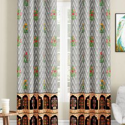 SEJ by Nisha Gupta Pack of 2 Abstract Eyelet Door Curtains - Grey-picture-26