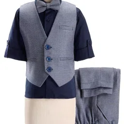 Robo Fry Full Sleeves Checkered Party Suit with Bow - Blue-picture-11