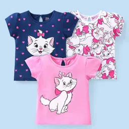 Babyhug Disney Cotton Knit Half Sleeves Tops with Aristocats Marie Graphics Pack Of 3 - Multicolour-image-92