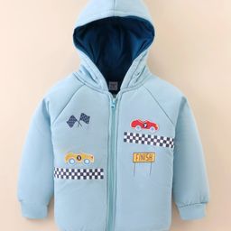 Cucumber Taffeta Woven Full Raglan Sleeves Hooded Sweatjacket with Cars Patch Detailing - Sky Blue-picture-38