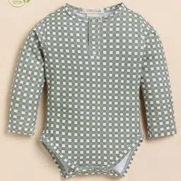 Cot & Candy Organic Cotton Full Sleeves Checked Onesie - Grey-picture-16