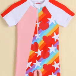 Babyhug Half Raglan Sleeves Printed Legged Swimsuit - Red-picture-21