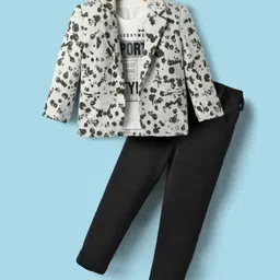 Rikidoos Full Sleeves Abstract Printed Blazer With Tee & Pant Set - Melange & Black-picture-36