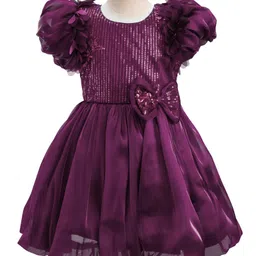Mark & Mia Woven Half Sleeves Party Dress With Sequin Detailing & Bow Applique - Wine-image-64