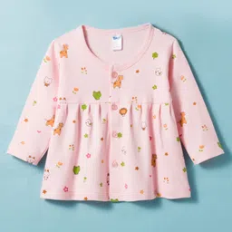 Tango Interlock Knit Full Sleeves Front Open Frock with Animal Print - Pink-picture-18