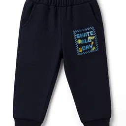 Zero Sinker Knit Full Length Lounge Pant With Skate All Day Text Print - Navy Blue-image-45